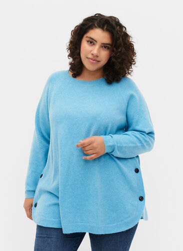 Pull en tricot avec des boutons, River Blue WhiteMel., Model image number 0