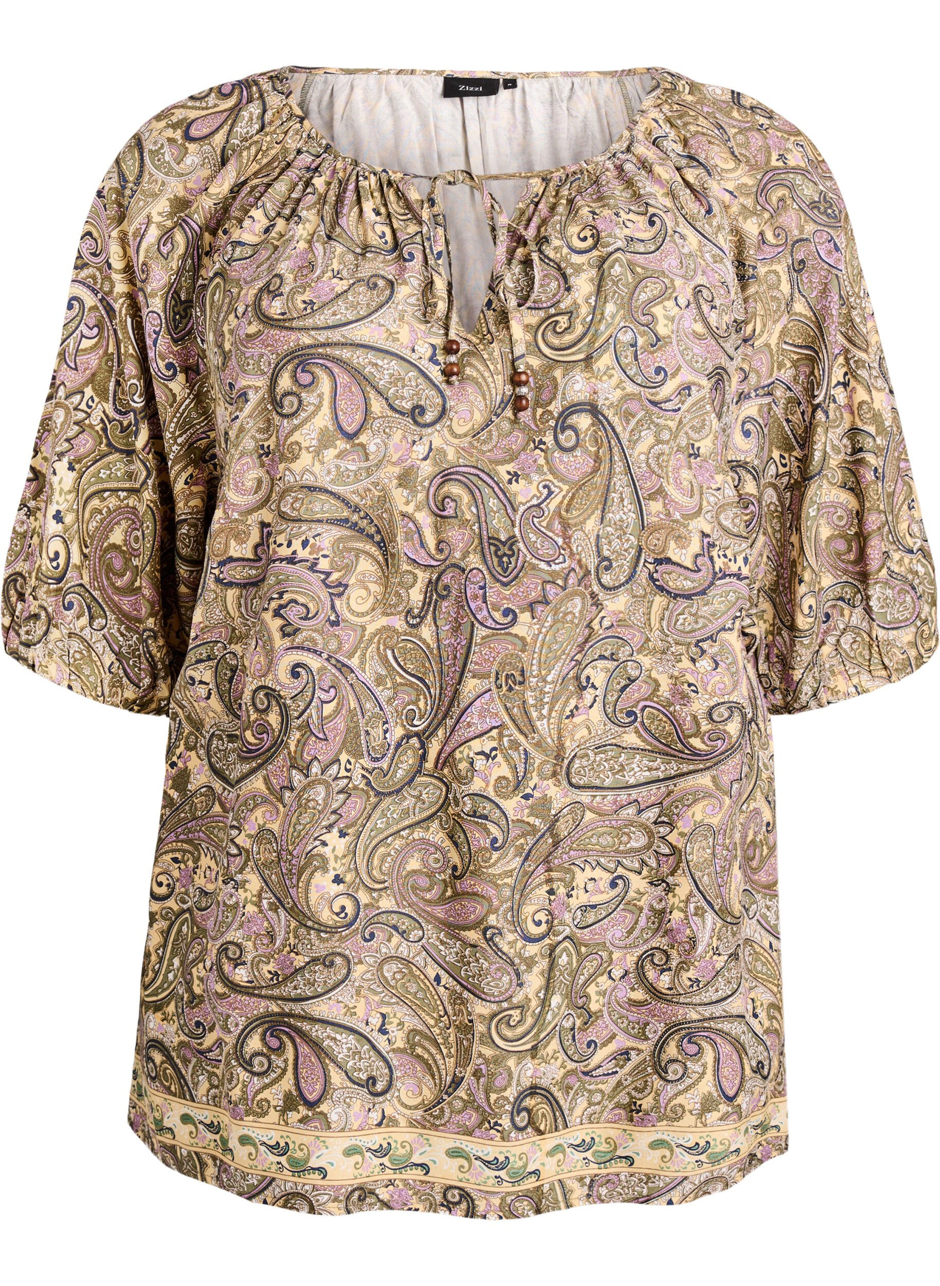 Viscose blouse met paisleyprint en strikkoord