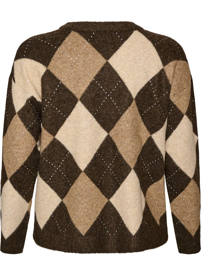 Gebreide top met argylepatroon en rhinestones, Bruin, Packshot image number 1
