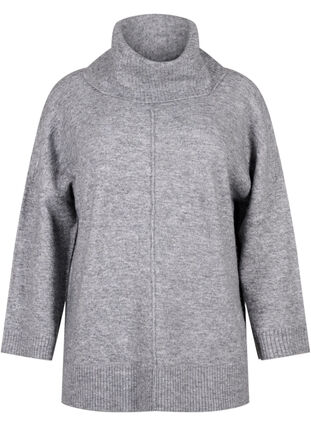 Pull en tricot mélangé avec col roulé, Medium Grey Melange, Packshot image number 0