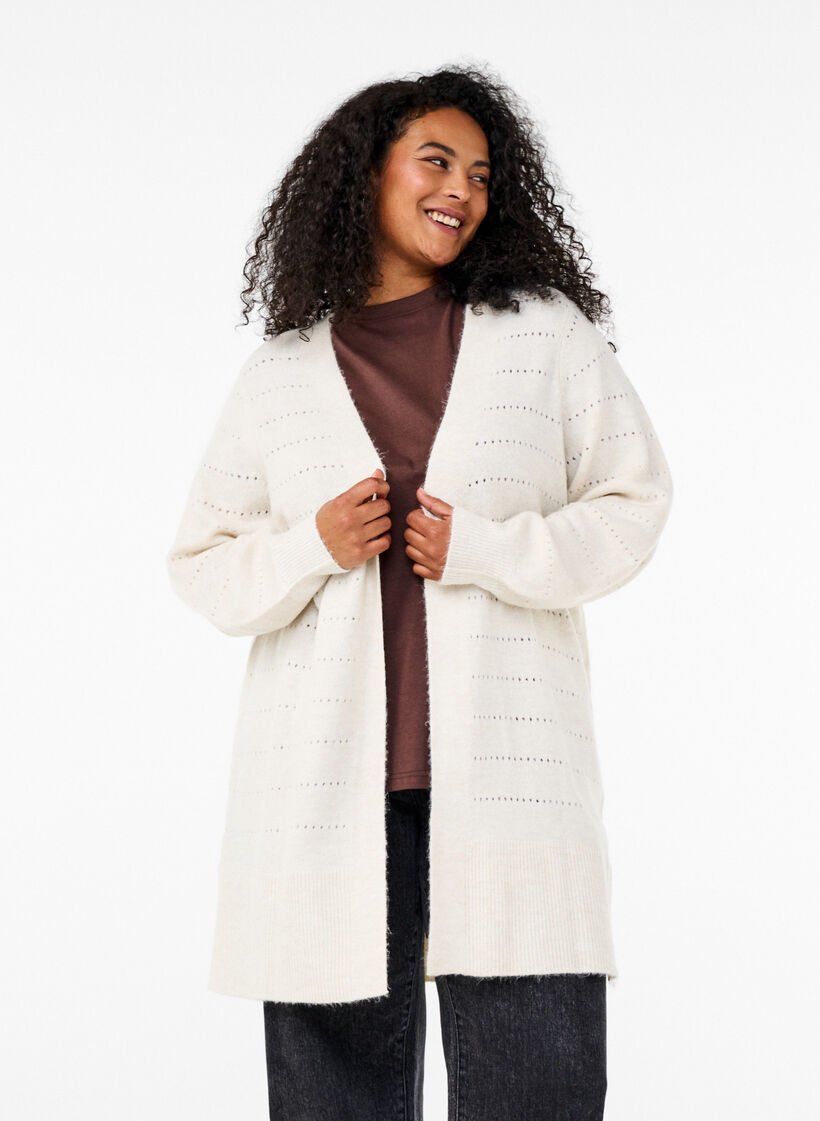 Cardigan long en tricot avec un motif en dentelle, Birch Mel., Model image number 0