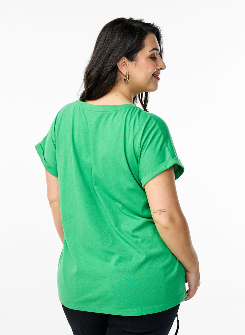 T-shirt met korte mouwen van katoenmix, Groen, Model image number 2