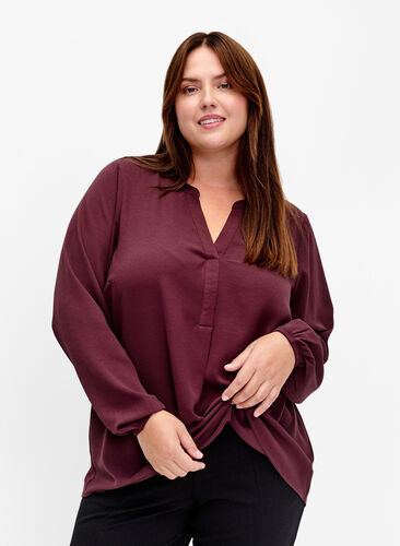 Effen blouse met v-hals, Fudge, Model image number 0