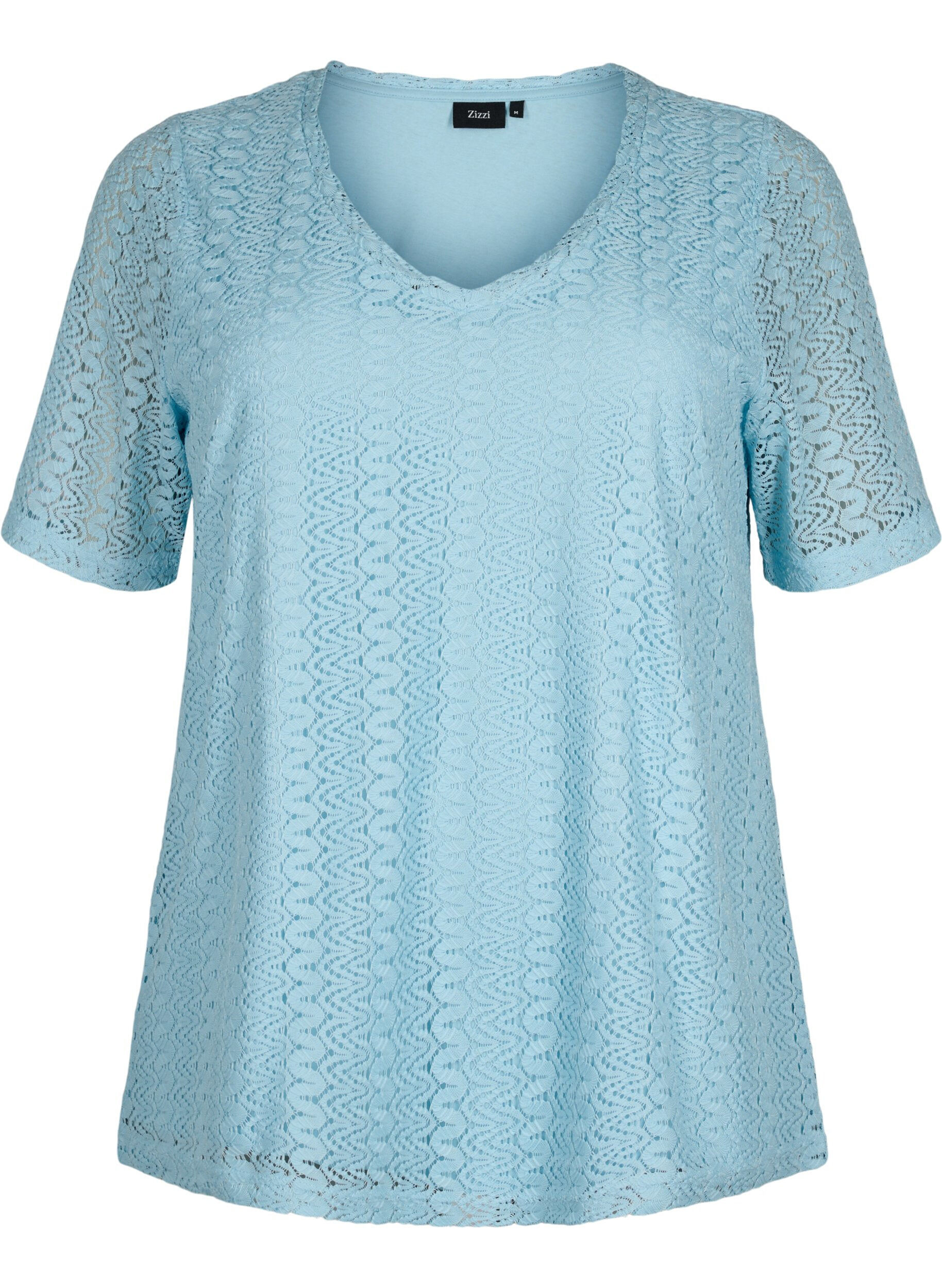 ZizziKanten blouse met korte mouwen en v-hals, Angel Falls, Packshot image number 0