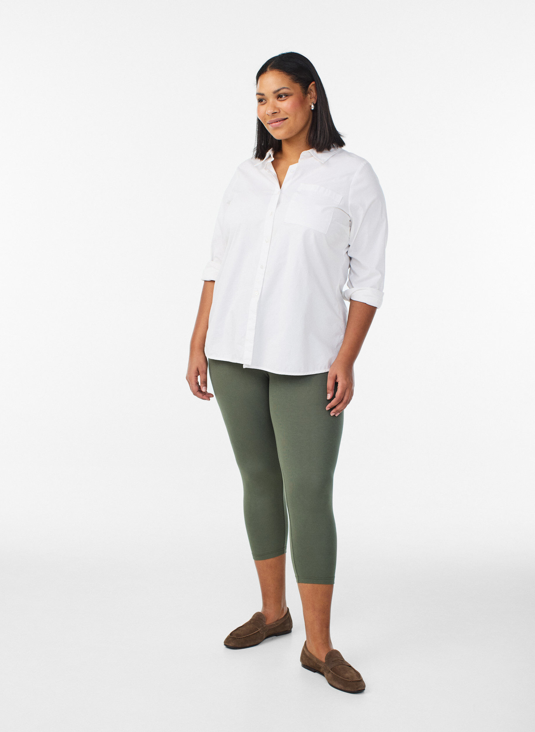 ZizziLeggings basiques longueur 3/4 en viscose, Vert, Model image number 1