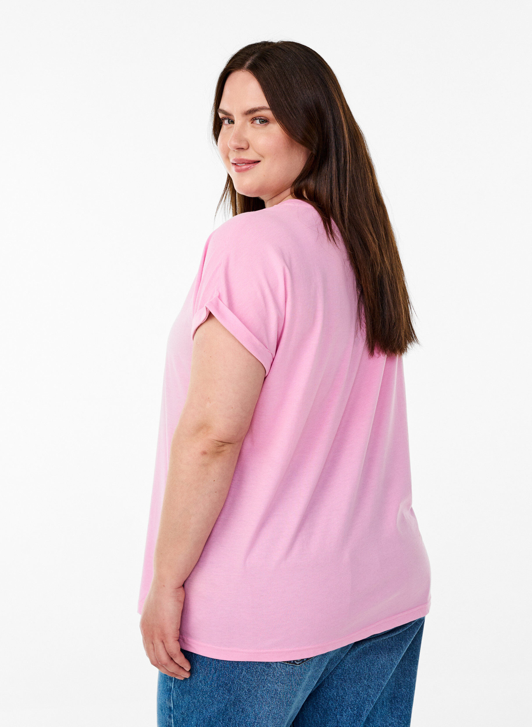 ZizziT-shirt met korte mouwen van katoenmix, Roze, Model image number 2