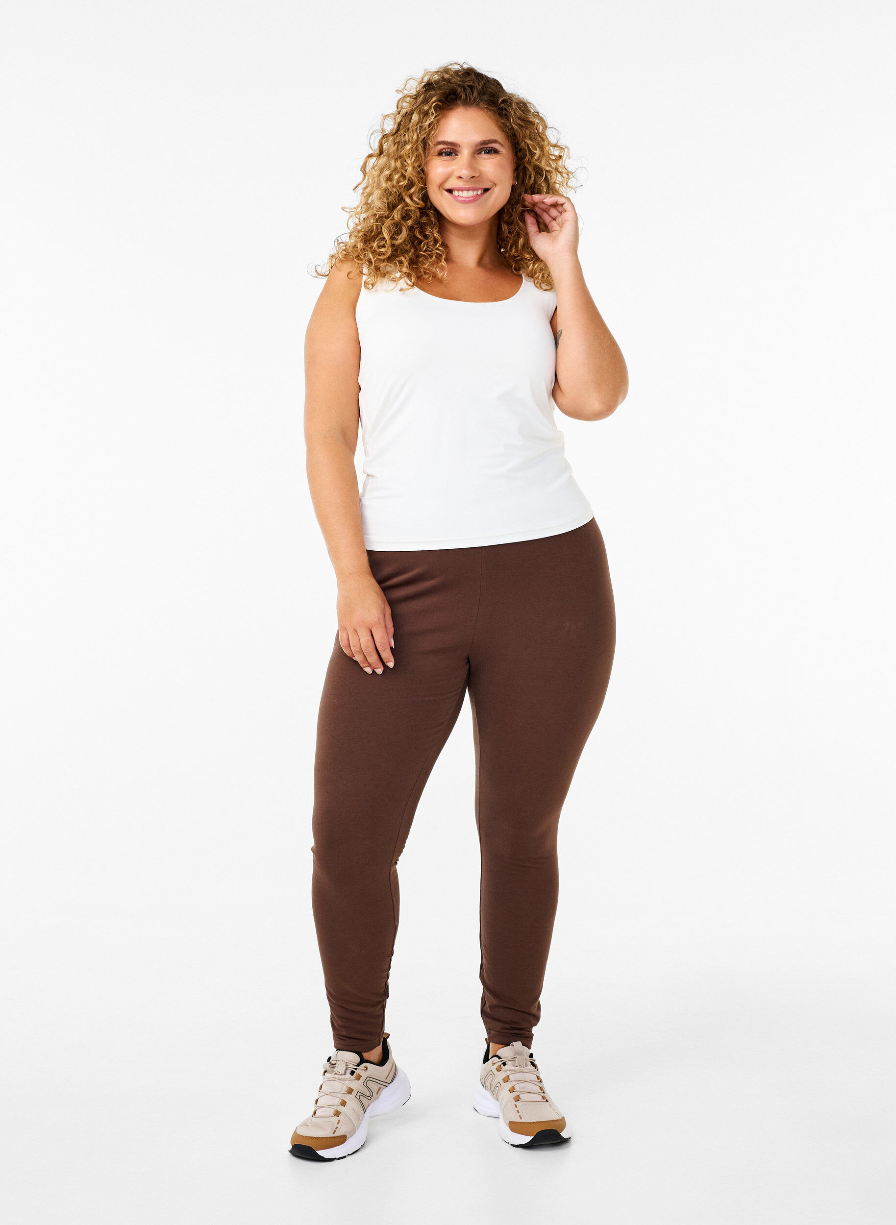 Zizzi Leggings en coton avec doublure, Marron, Model image number 0