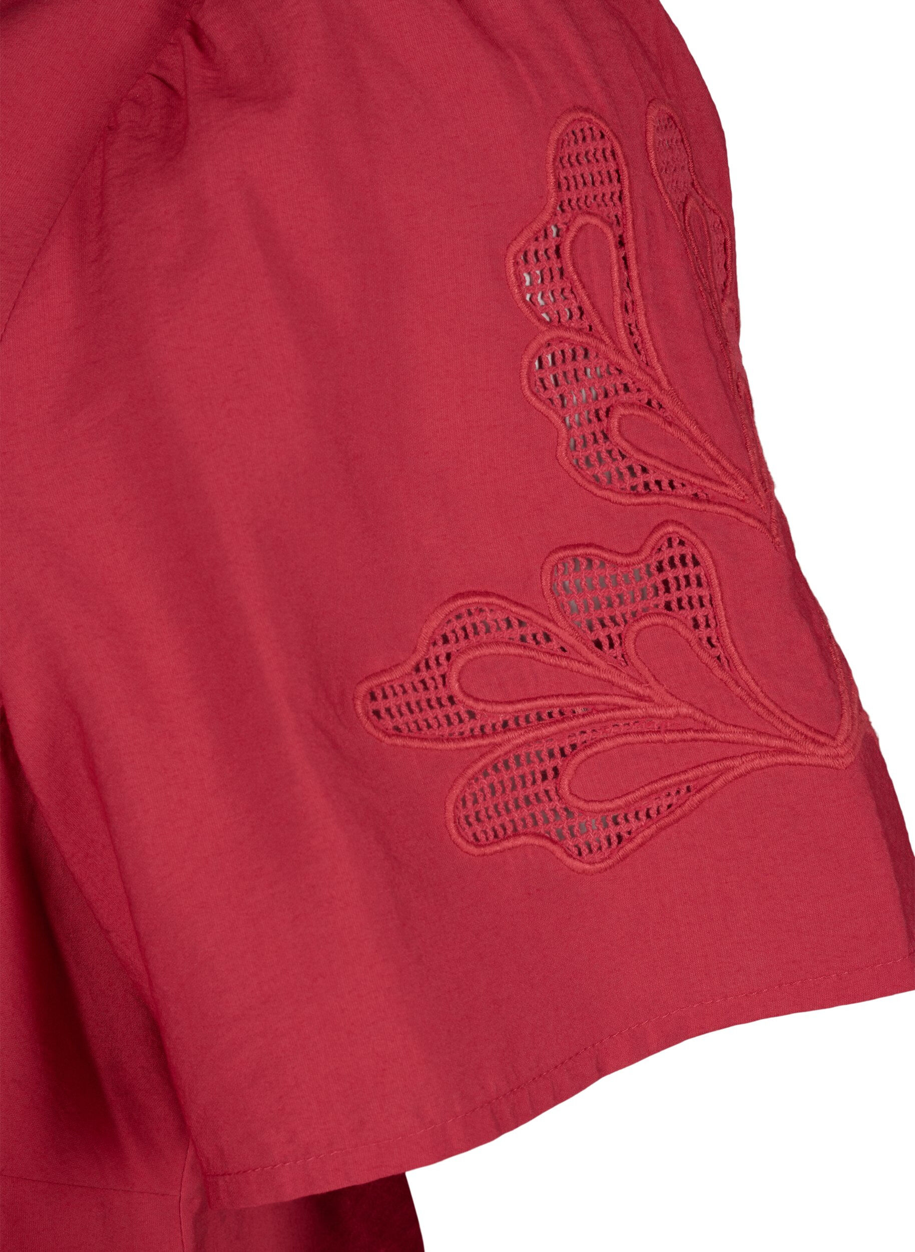 ZizziViscose blouse met korte mouwen en borduursel, Rood, Packshot image number 3
