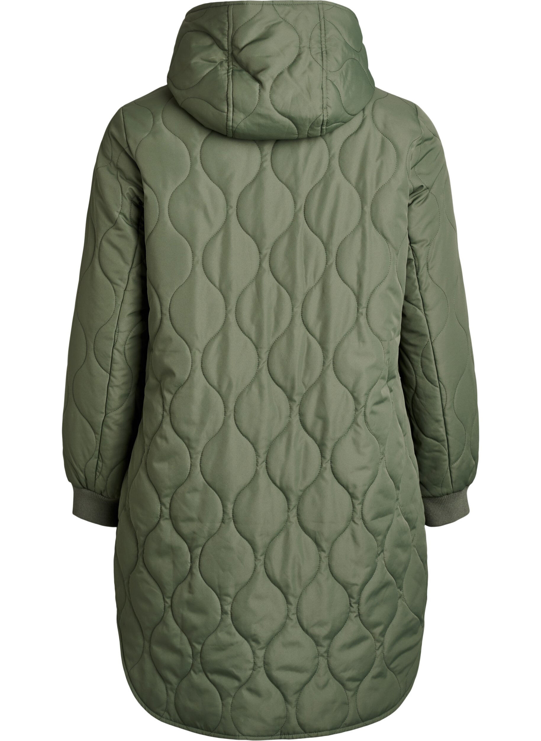 ZizziHalflange gewatteerde jas met capuchon, Groen, Packshot image number 1