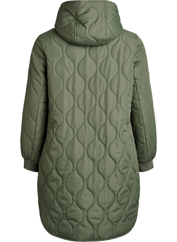 Halflange gewatteerde jas met capuchon, Groen, Packshot image number 1