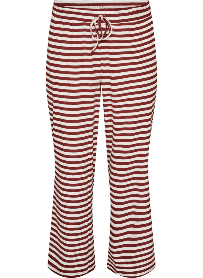 Gestreepte pyjamabroek met een high waist en wijde pijpen, Rood, Packshot image number 0