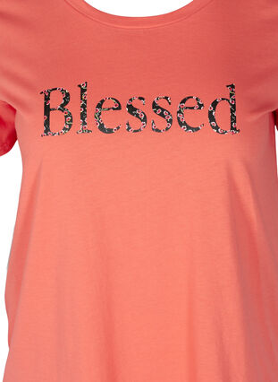 T-shirt met print, Living Coral BLESSED, Packshot image number 2