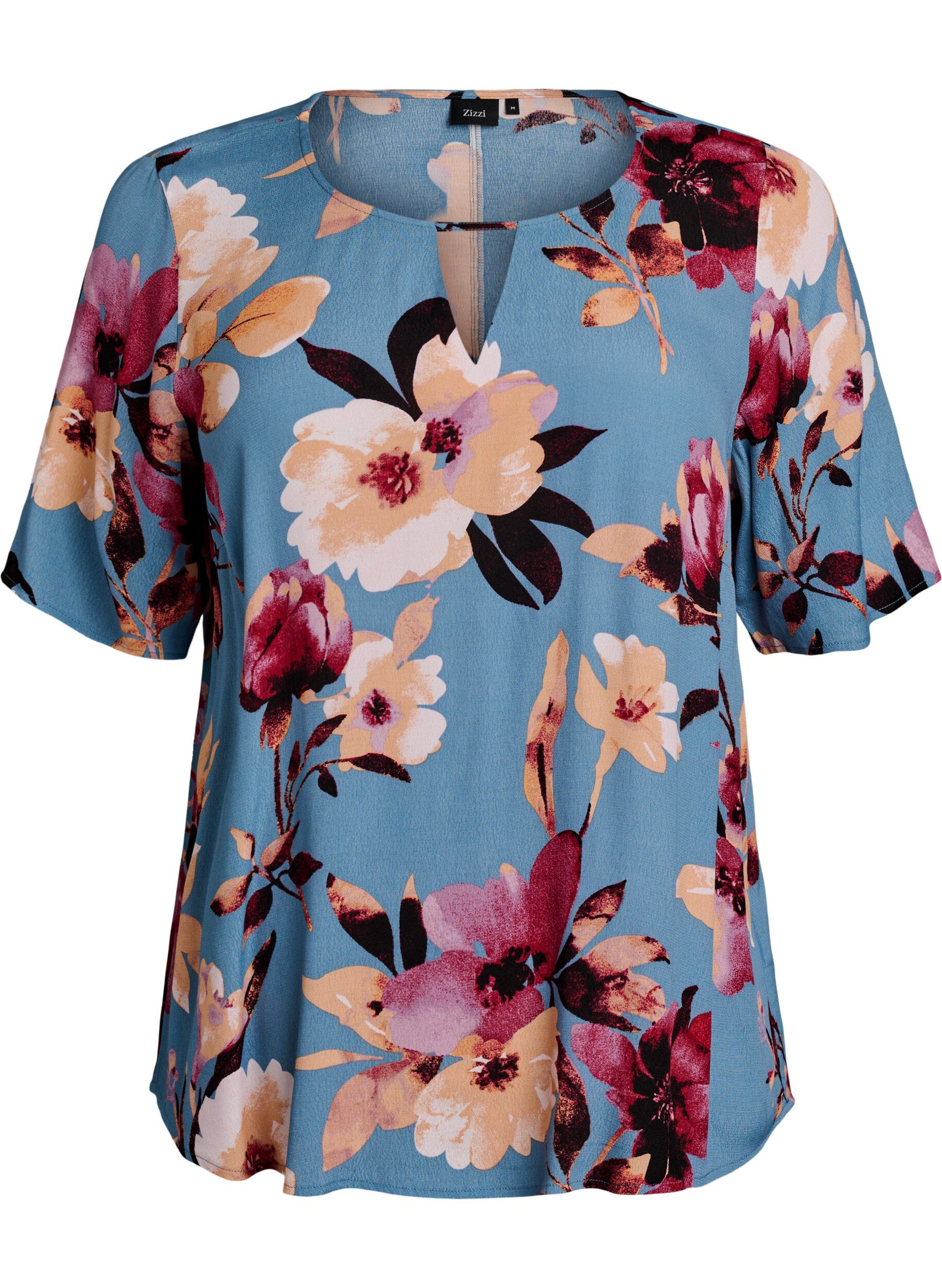 ZizziViscose blouse met korte mouwen met print, Blauw, Packshot image number 0