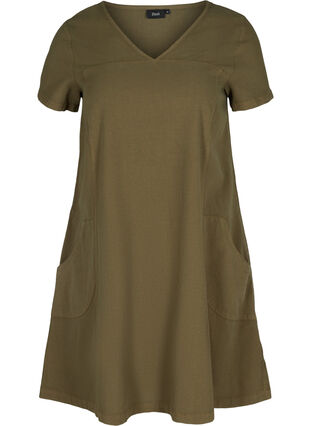 Katoenen jurk met korte mouwen, Ivy Green, Packshot image number 0