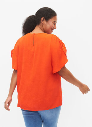 Blouse à manches courtes avec des plis., Orange.com, Model image number 1