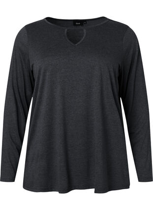 Gemêleerde blouse met lange mouwen, Black Mel. , Packshot image number 0