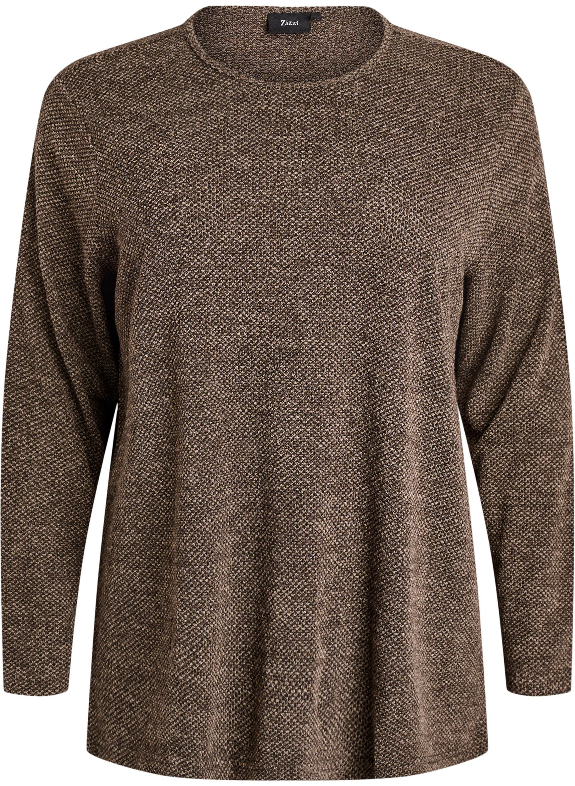 ZizziBlouse met lange mouwen en structuur, Bruin, Packshot image number 0