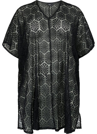 Robe de plage caftan avec motif à trous, Black, Packshot image number 0