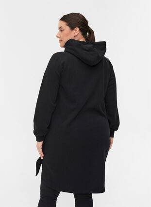 Robe pull à capuche et fente, Black, Model image number 1