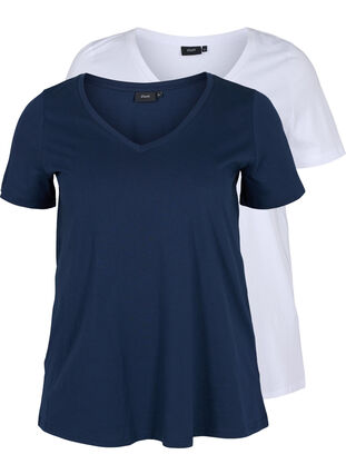 T-shirt basiques 2-pack en coton, Navy B/B White, Packshot image number 0