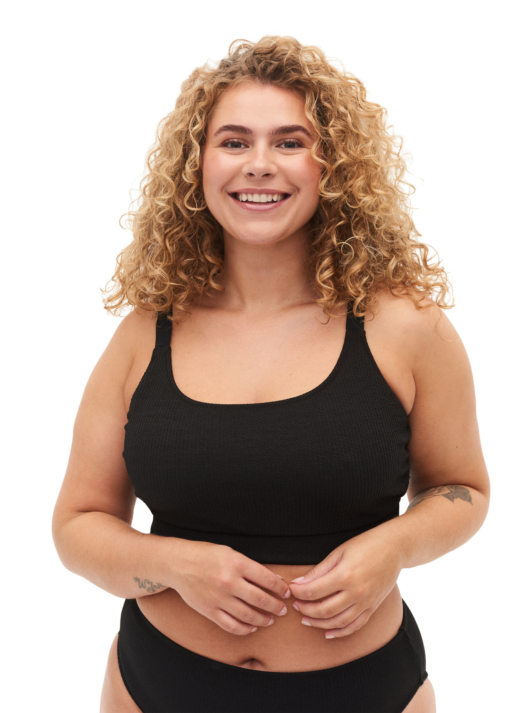 ZizziBikinitop met cr&ecirc;pe structuur, Black, Model image number 2