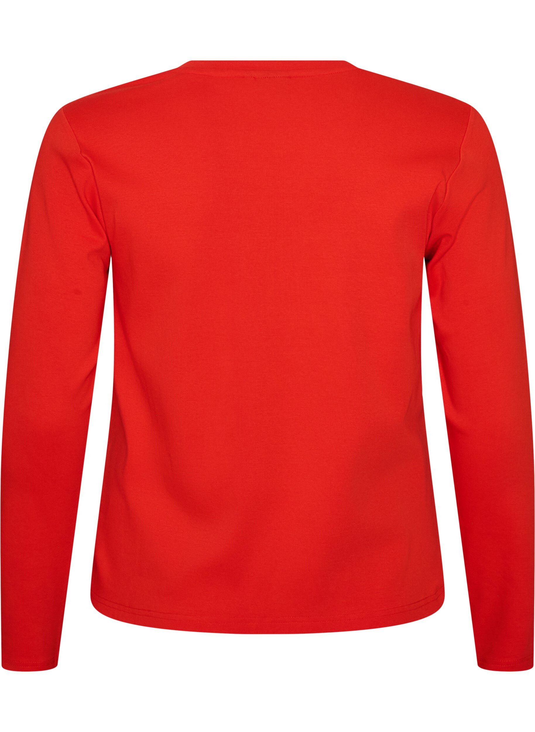 ZizziBasic T-shirt met lange mouwen en ronde hals, Rood, Packshot image number 1