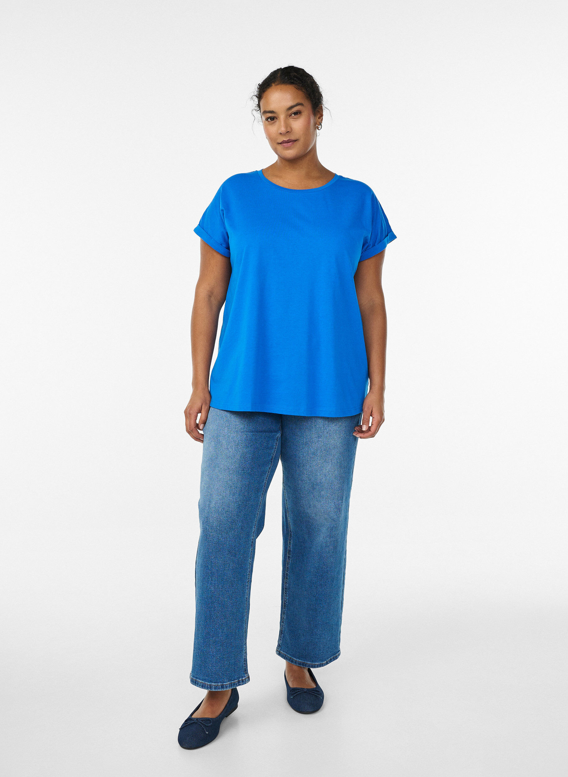 ZizziT-shirt met korte mouwen in een katoenmix, Blauw, Model image number 1