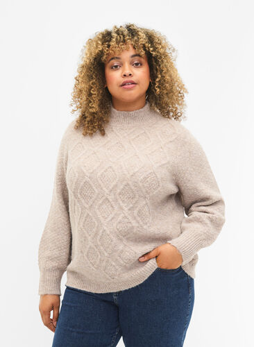 Pull en tricot à motifs avec col roulé, Simply Taupe Mel., Model image number 0