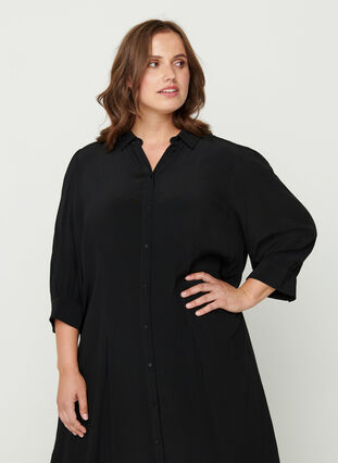 Robe chemise viscose, Black, Model image number 1