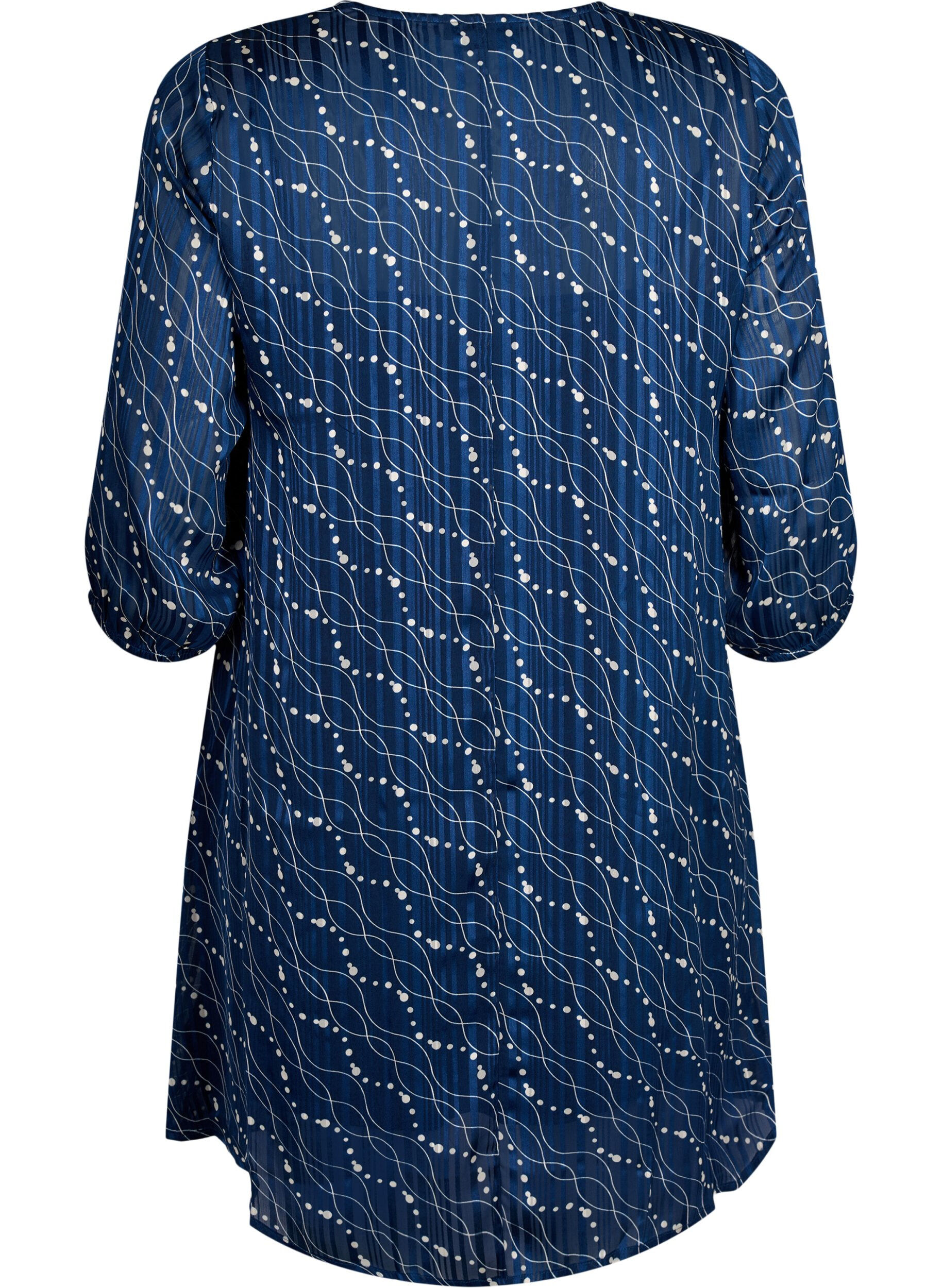 Zizzi Robe imprim&eacute;e avec col en V et manches 3/4, Dress Bl. Swirl AOP, Packshot image number 1
