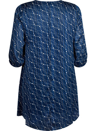 Robe imprimée avec col en V et manches 3/4, Dress Bl. Swirl AOP, Packshot image number 1