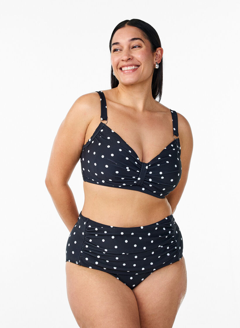 Culotte de bikini taille haute &agrave; pois, Noir, Model image number 0