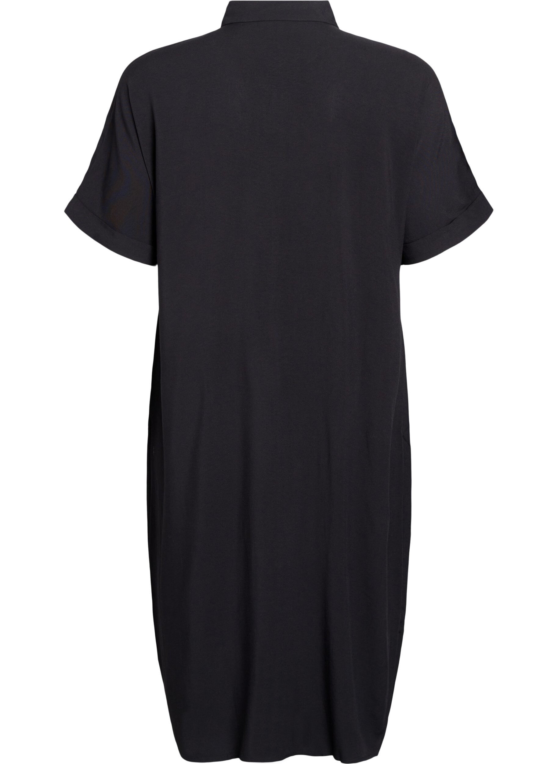 Zizzi Robe chemise longue avec manches courtes, Noir, Packshot image number 1