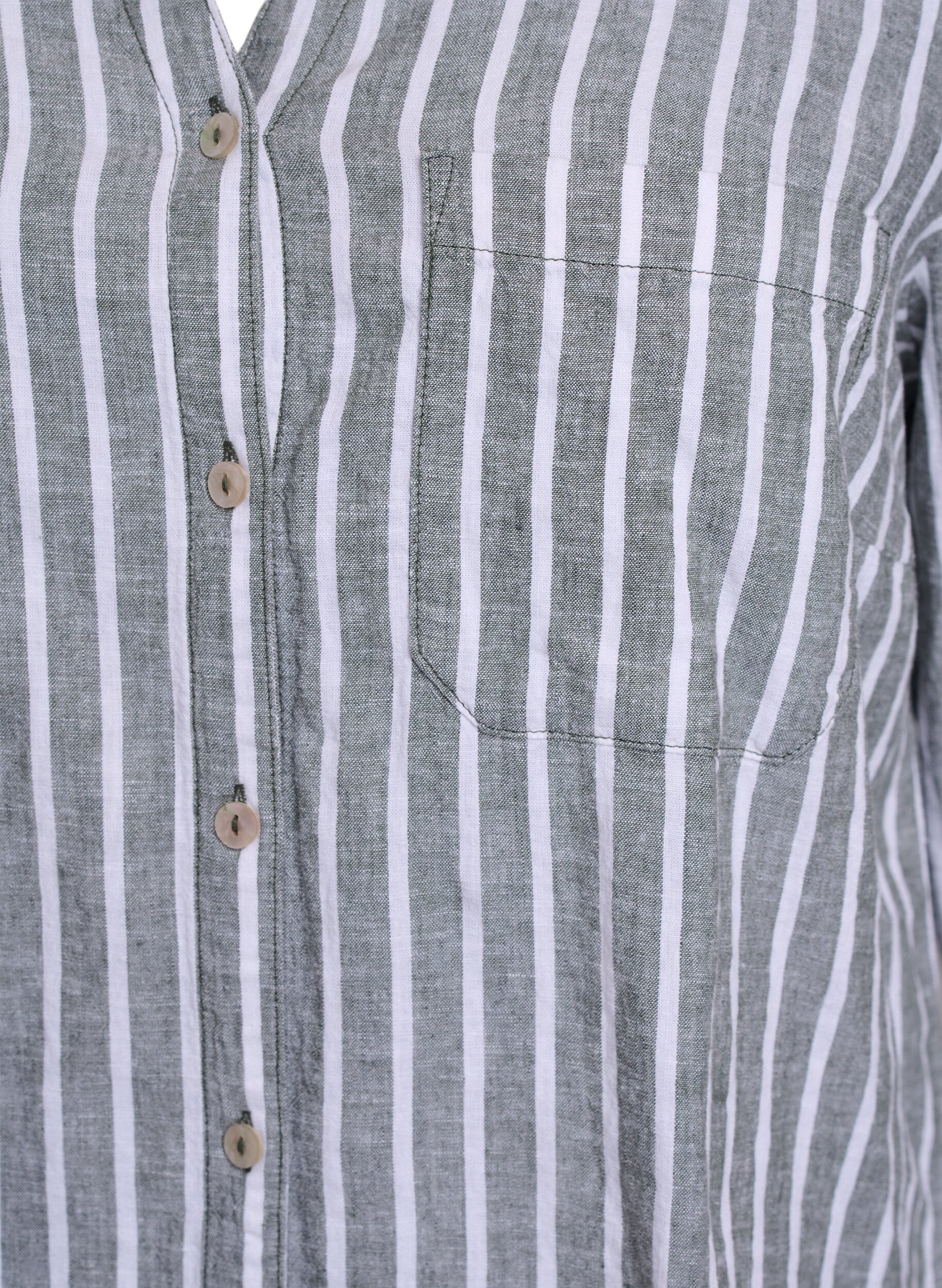 ZizziLinnen en viscose shirt met 3/4 mouwen, Groen, Packshot image number 2