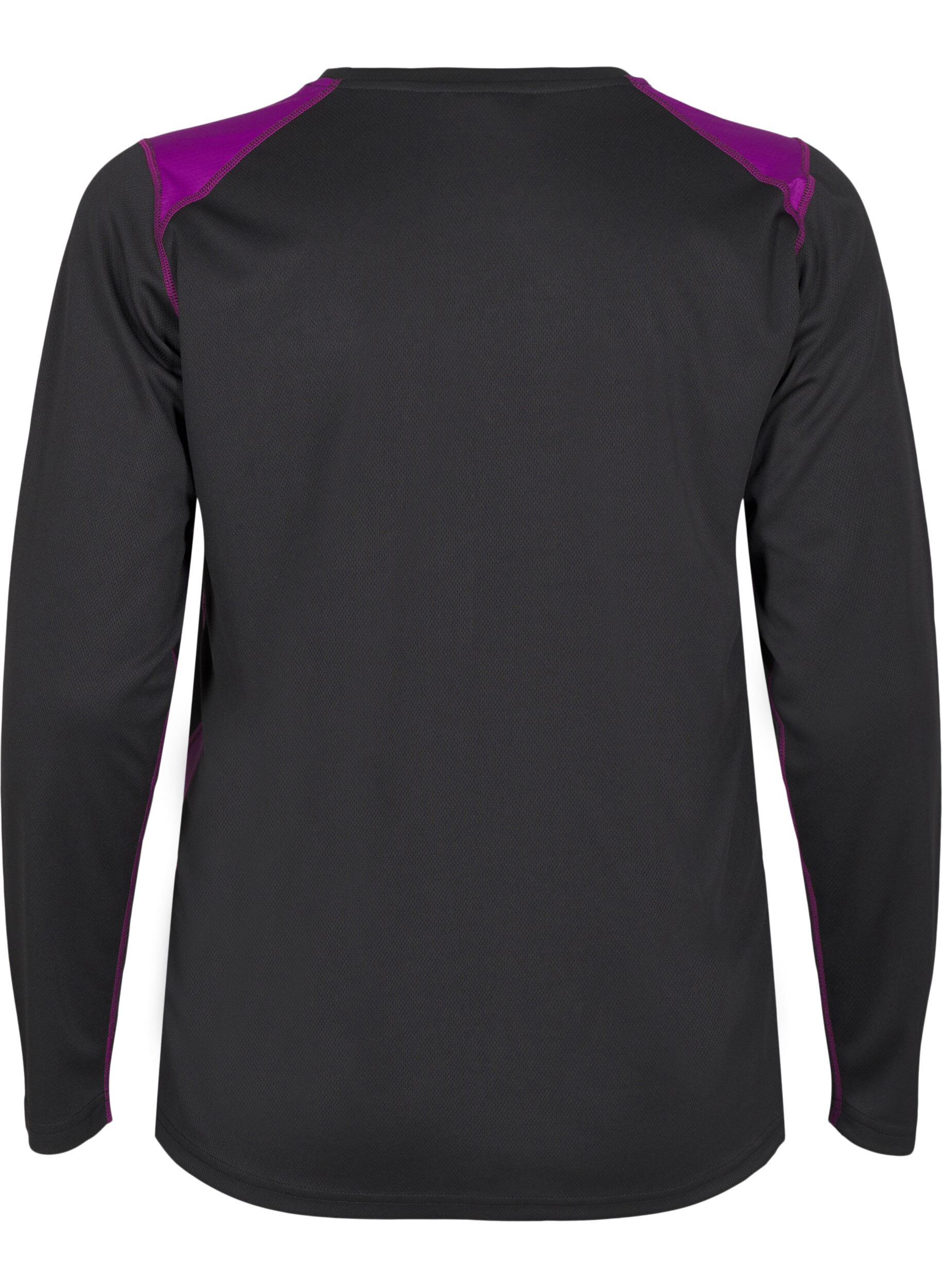 ZizziTweekleurig thermoshirt met lange mouwen, Black w. Charisma, Packshot image number 1