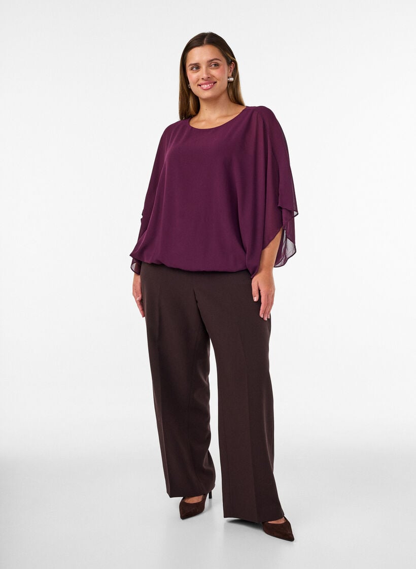 Blouse en mousseline avec effet ballon, Violet, Model image number 1