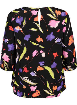 Viscose blouse met print en 3/4 mouwen, Faded Tulip AOP, Packshot image number 1