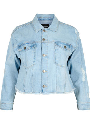 Veste en jean courte avec effet usé, Light Blue Denim, Packshot image number 0