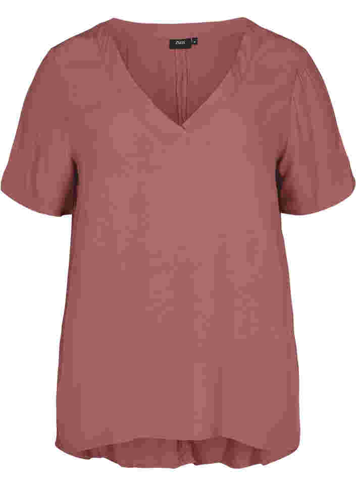 Viscose blouse met korte mouwen en v-hals, Wild Ginger, Packshot image number 0