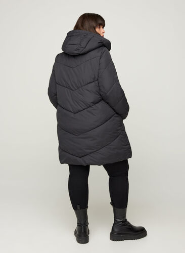 Lange omkeerbare jas met capuchon, Black COMB, Model image number 1