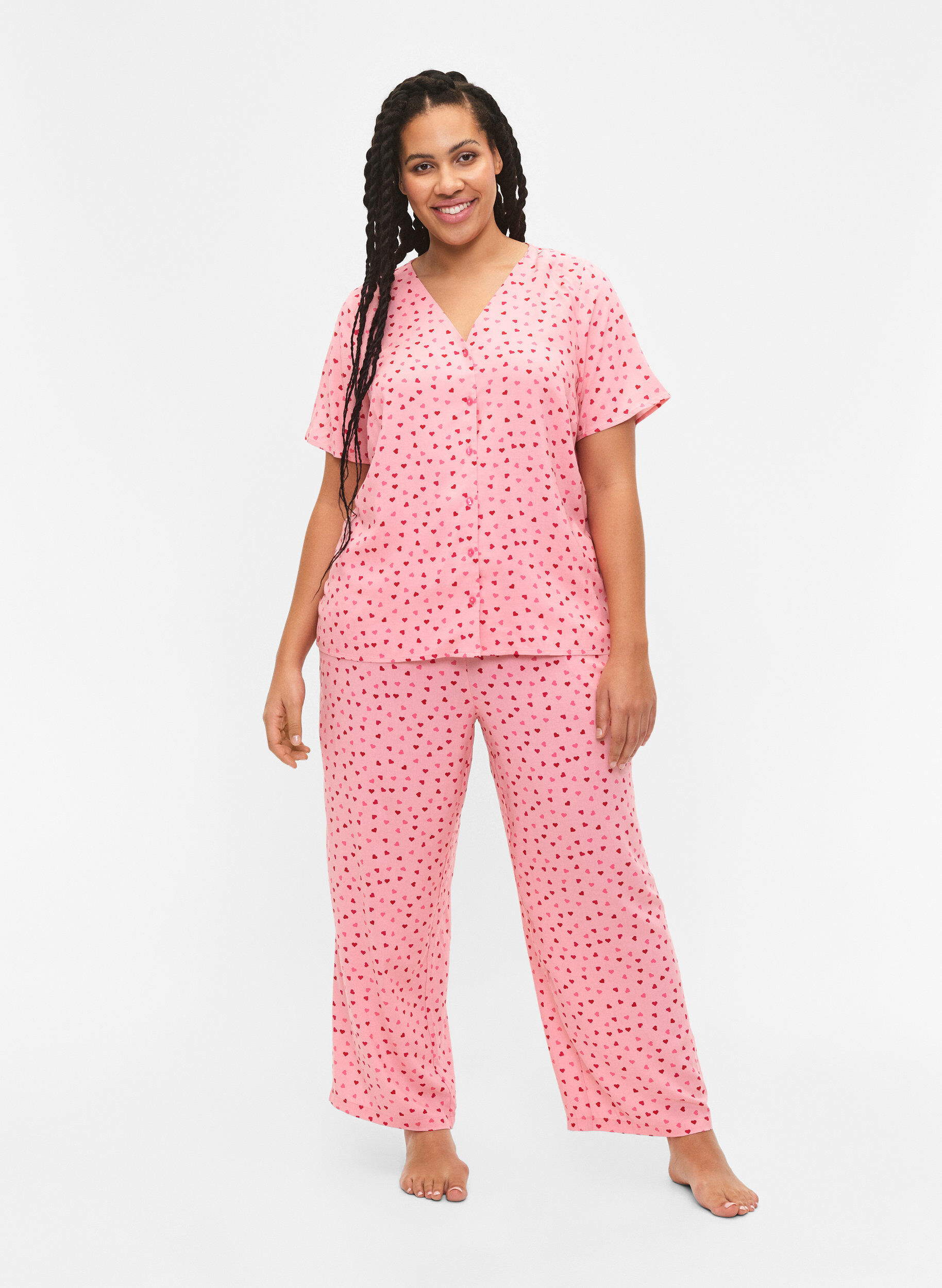 ZizziBedrukte pyjamatop van viscose, Roze, Model image number 1