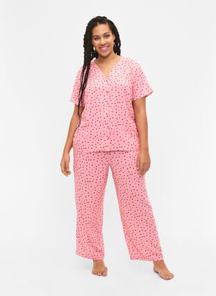 Bedrukte pyjamatop van viscose, Pink Icing W. hearts, Model image number 2