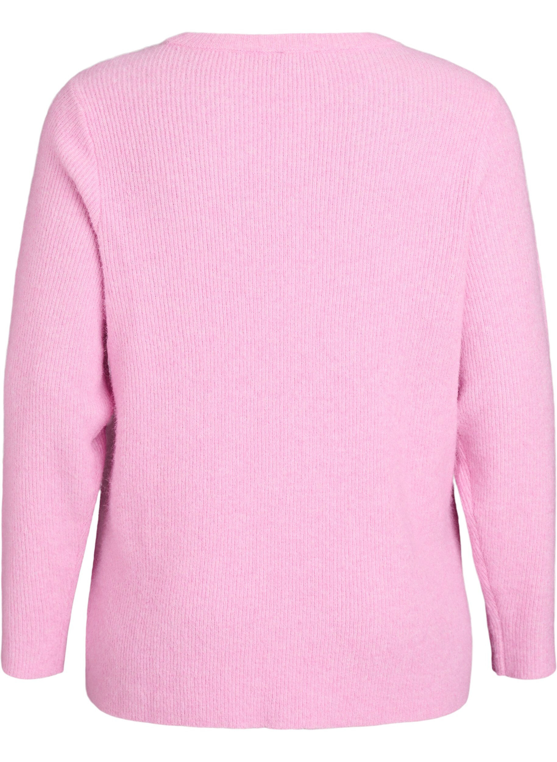 ZizziGem&ecirc;leerde gebreide blouse met ronde hals, Roze, Packshot image number 1