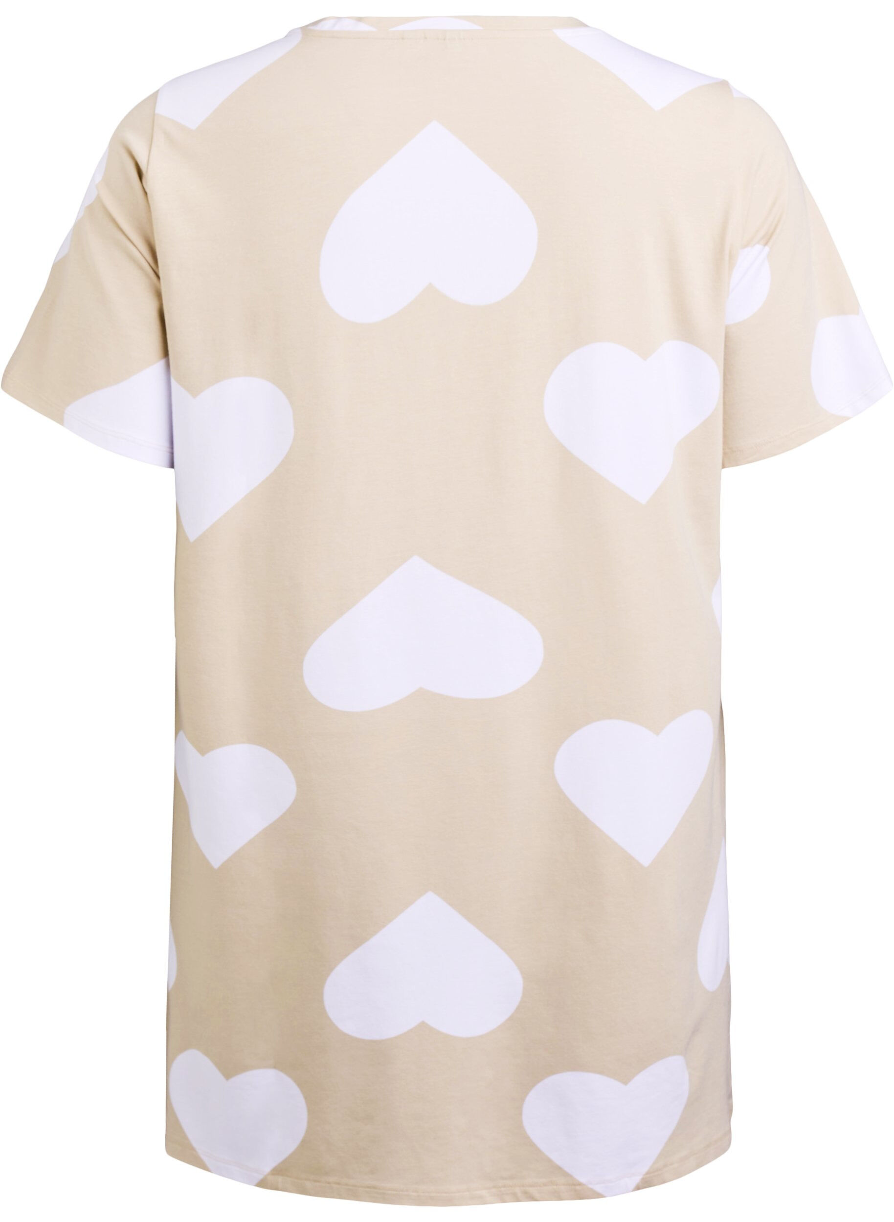 ZizziLange nacht T-shirt in een modalmix met hartjes, Beige, Packshot image number 1