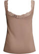 Top en viscose avec bord en dentelle, Beige, Packshot image number 1