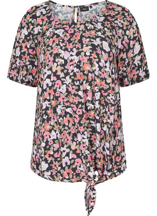 Viscose blouse met korte mouwen en bloemenprint, Flower AOP, Packshot image number 0