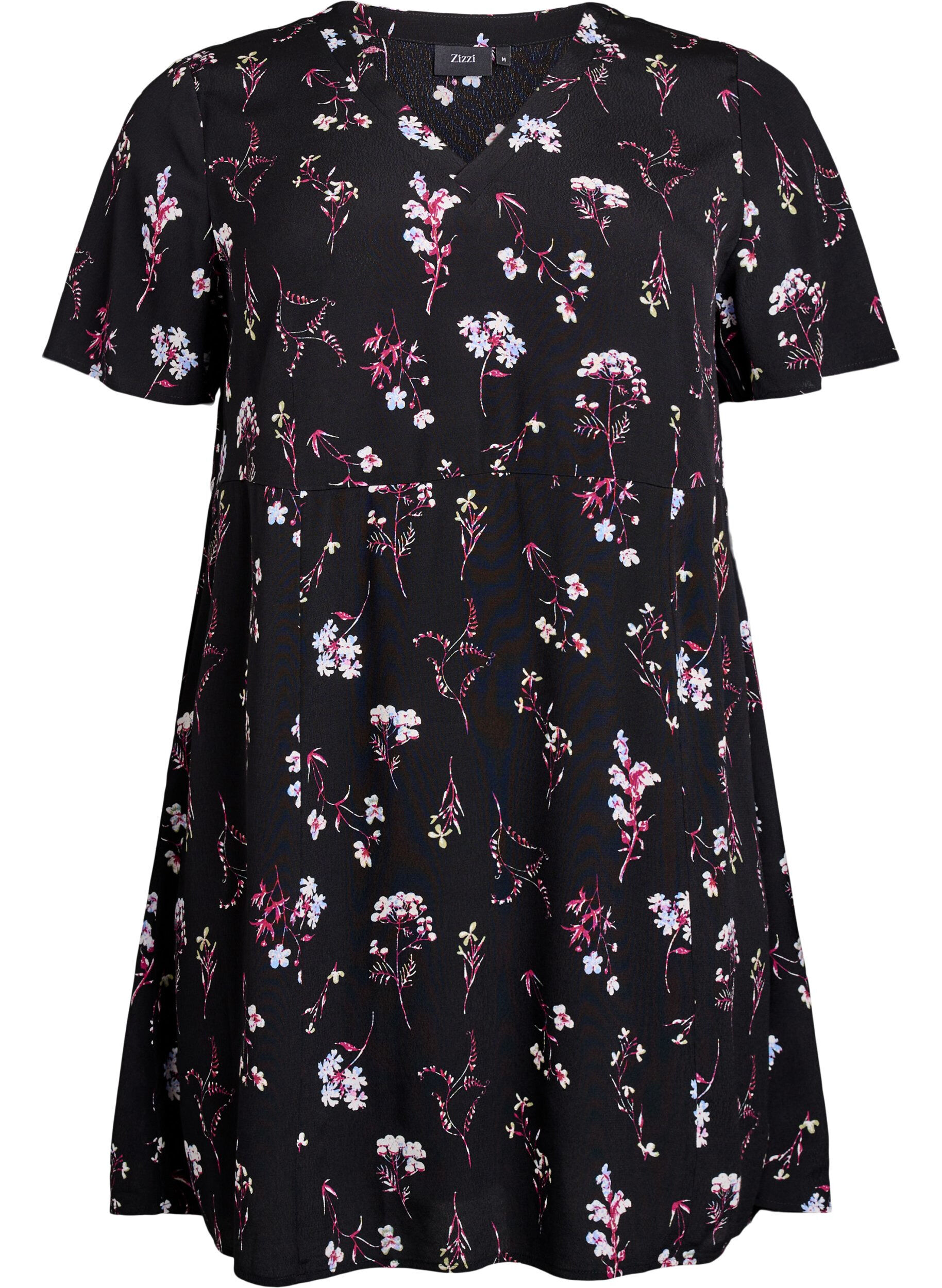 ZizziKorte jurk met bloemenprint, Zwart, Packshot image number 0