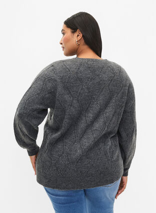 Gebreide pullover met gaatjespatroon, Dark Grey Melange, Model image number 1