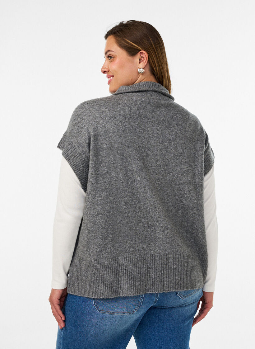 Gilet en maille &agrave; col montant et fermeture zipp&eacute;e, Gris, Model image number 2