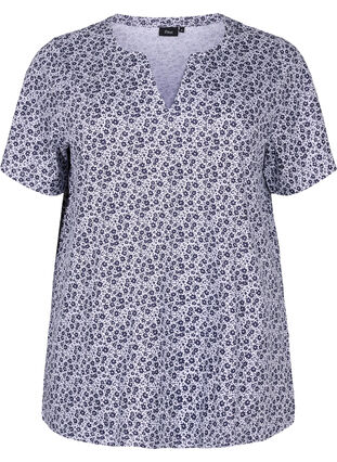 T-shirt en coton à fleurs avec col en V, Night Sky AOP, Packshot image number 0